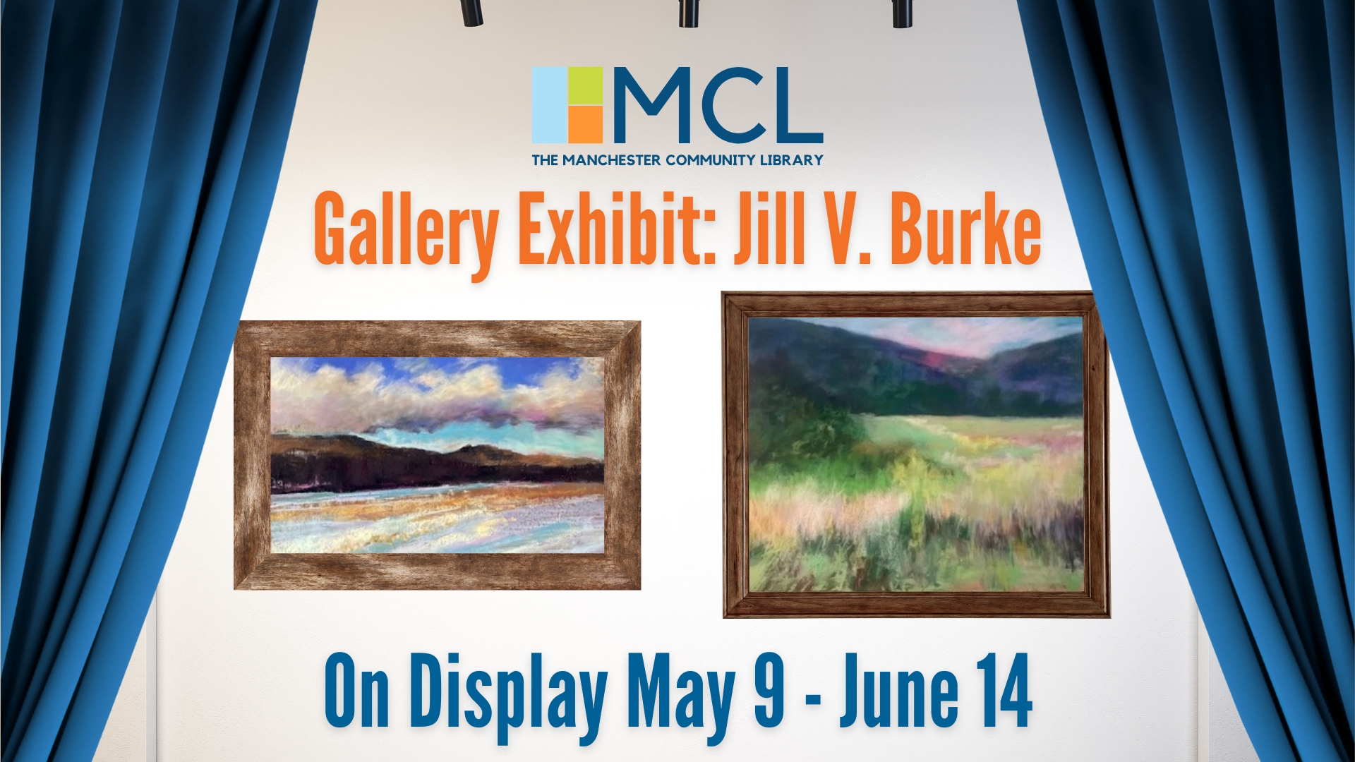 Promotional Image for the display dates for artist Jill V. Burke's gallery show.