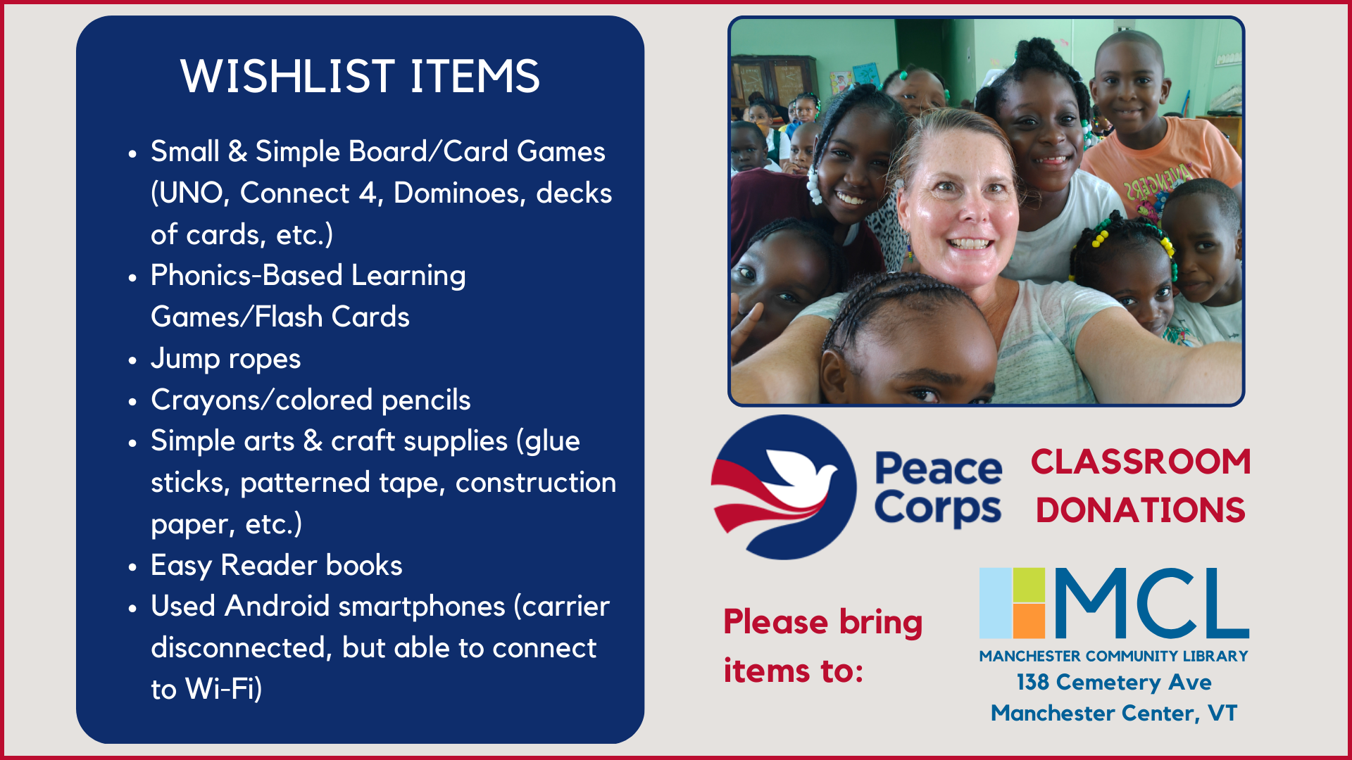 Donation Collection for Peace Corps Classroom