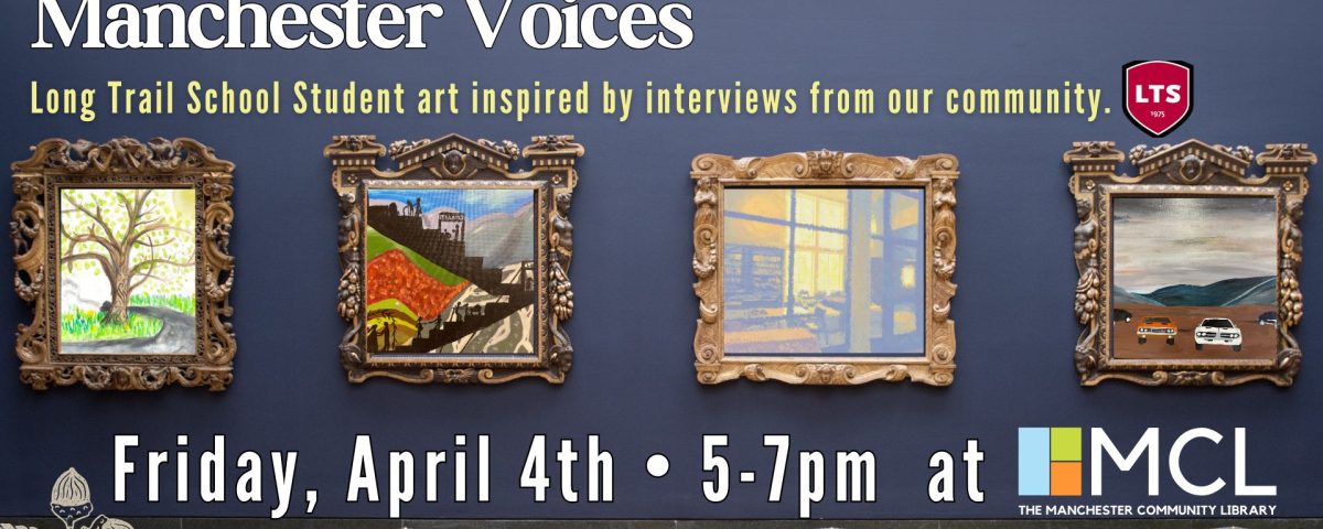 Promotional Image for Manchester Voices Gallery Opening at Manchester Community Library.