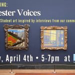 Promotional Image for Manchester Voices Gallery Opening at Manchester Community Library.