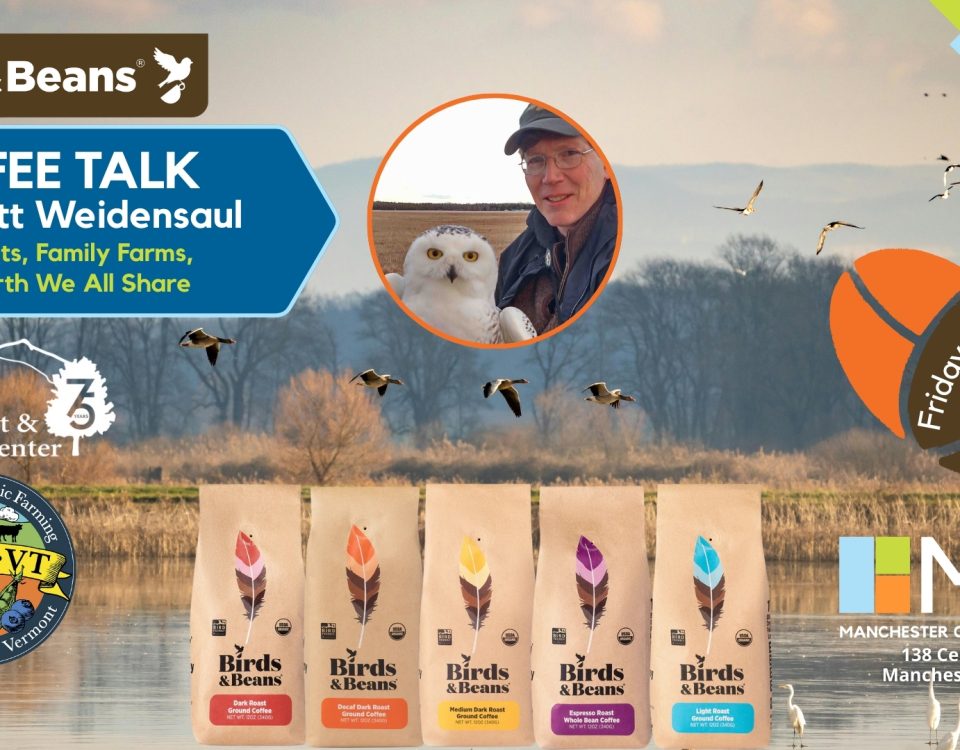 Birds & Beans Coffee Talk Promotional image with a lot of logos and nonsense.