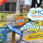 Promotional image for Storywalk story time unveiling the Library's new storywalk.